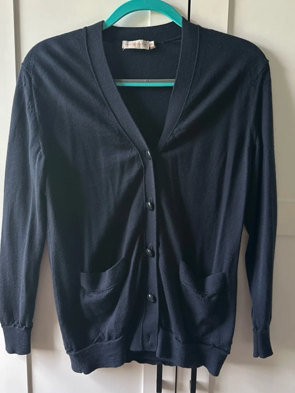 Classic Women's Navy V-Neck Button Cardigan Sweater